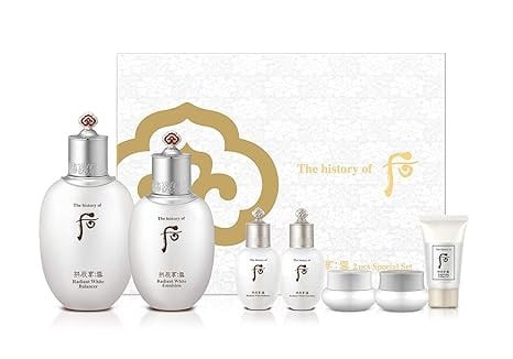 The History of Whoo Gongjinhyang Seol Special Set | Brightening Skincare Set for Instant Skin Radiance & Luminosity | Contains Gongjinhyang Seol Balancer,Lotion,Essence,Corrector,Cream & Sunscreen